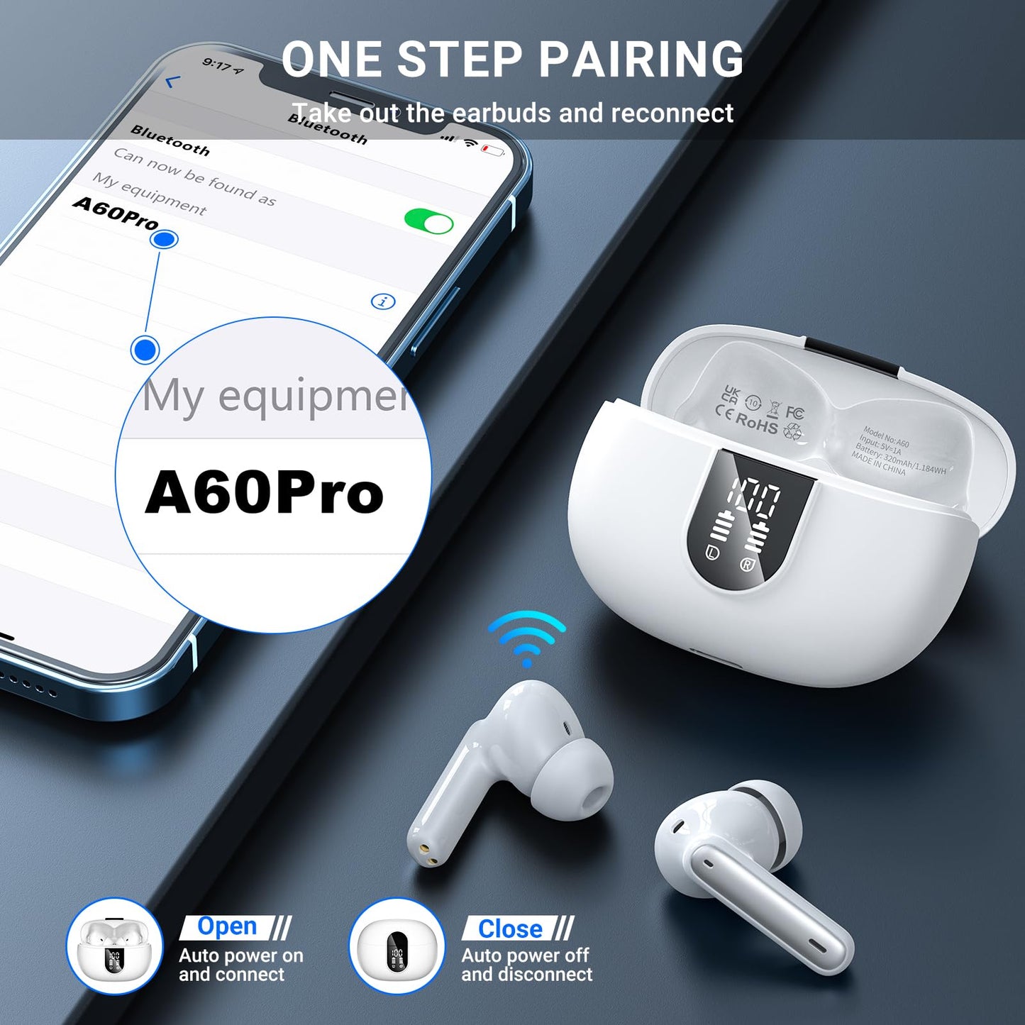 Wireless Earbuds, 2024 Wireless Headphones HiFi Stereo Earphones with 4 ENC Noise Canceling Mic, 42Hs Playtime In Ear Earbud, Bluetooth 5.3 Sport
