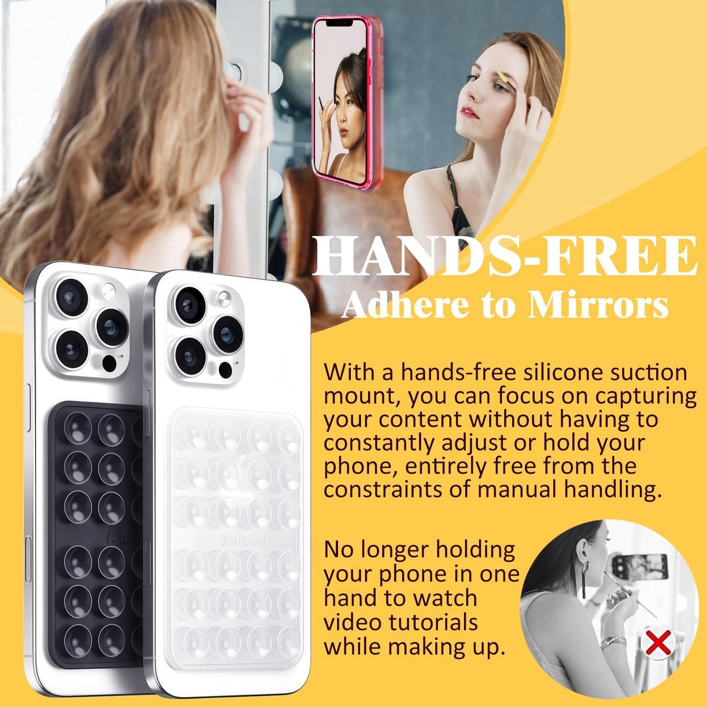 Anteel 4 Pack Silicone Suction Phone Case Adhesive Mount, 2026 Upgraded Thickened & Enhanced Suction Power Hands-Free Sticky Phone Grip Holder, Light
