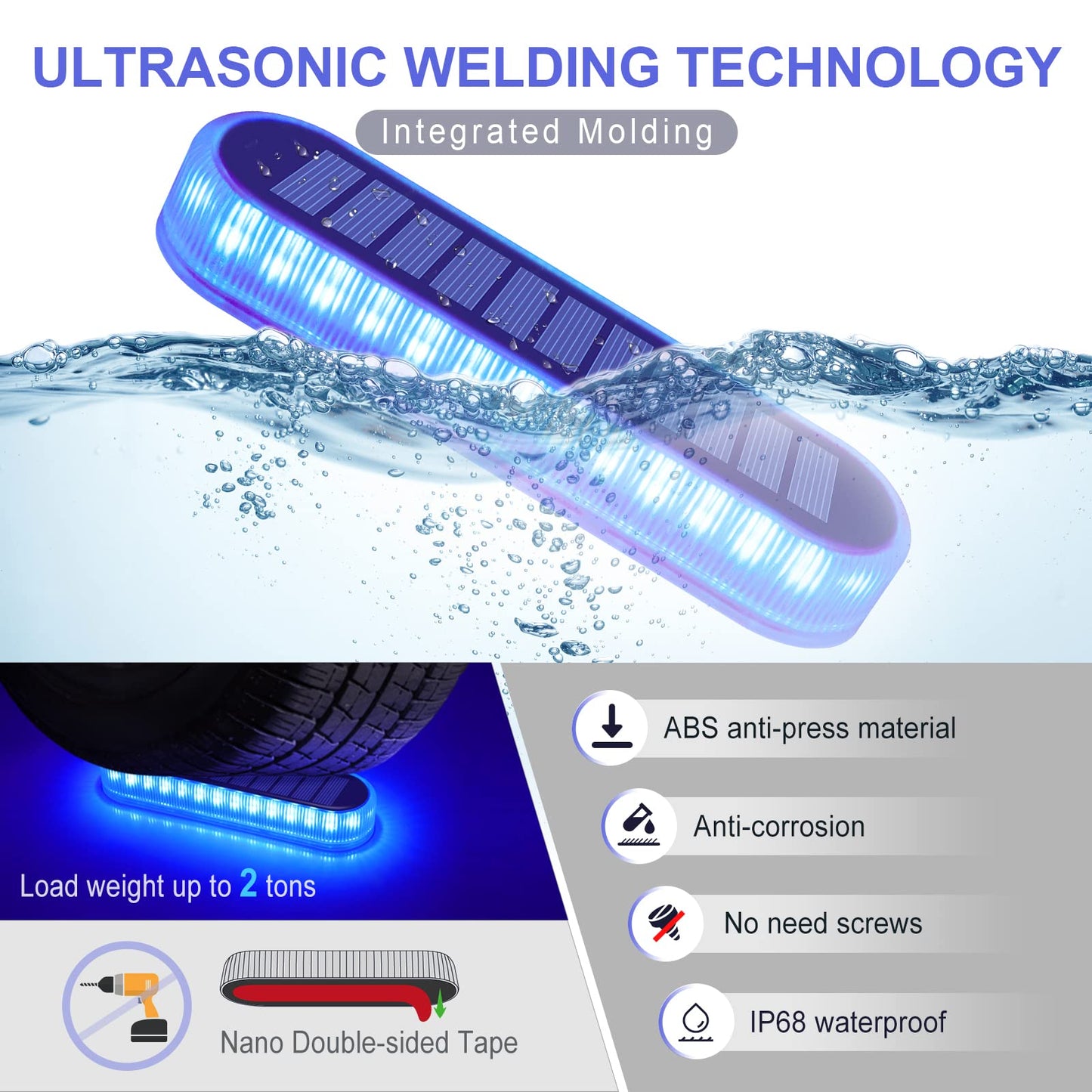 YiLaie Blue Solar Lights for Outside Stick on Boat Dock Deck Step Driveway Strip Lights Solar Powered Outdoor Waterproof Stair Post Ground Pathway
