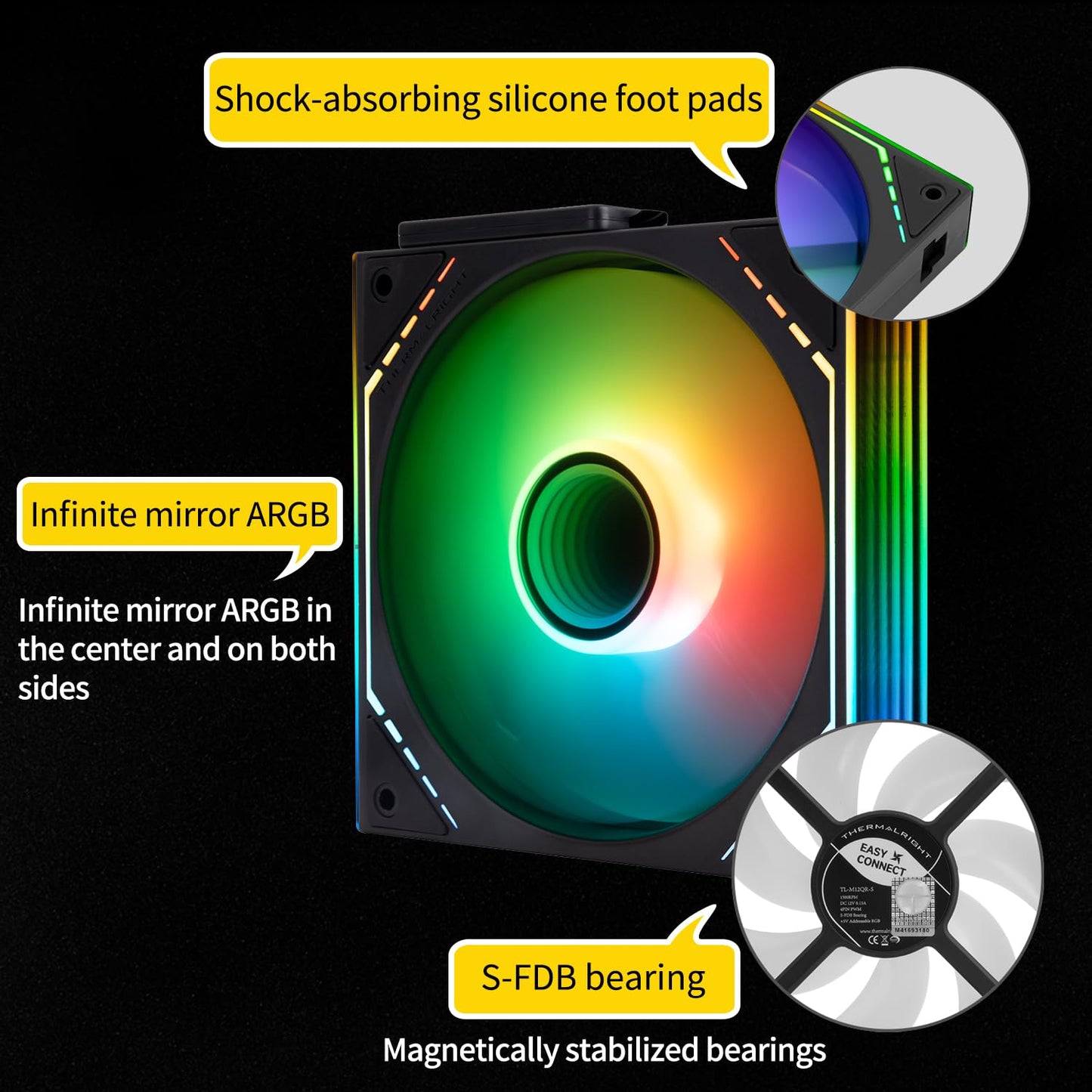 TR Thermalright TL-M12Q-S X3 120mm ARGB PC Fans, Triple Pack, Infinity Mirror ARGB Lighting Effects, Cableless Connection Between Fans, Single Cable