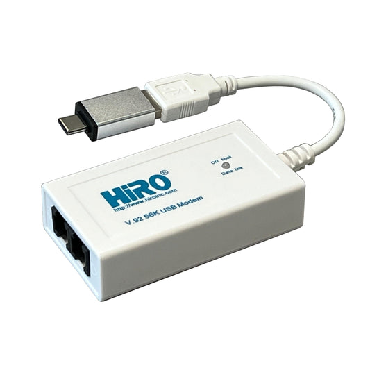 HIRO H50364 V92 56K External USB USB-C Type-C Type C Data FAX DIAL-UP Internet Modem Dual Port Built-in Buzzer Truly Plug N Play DRIVERLESS