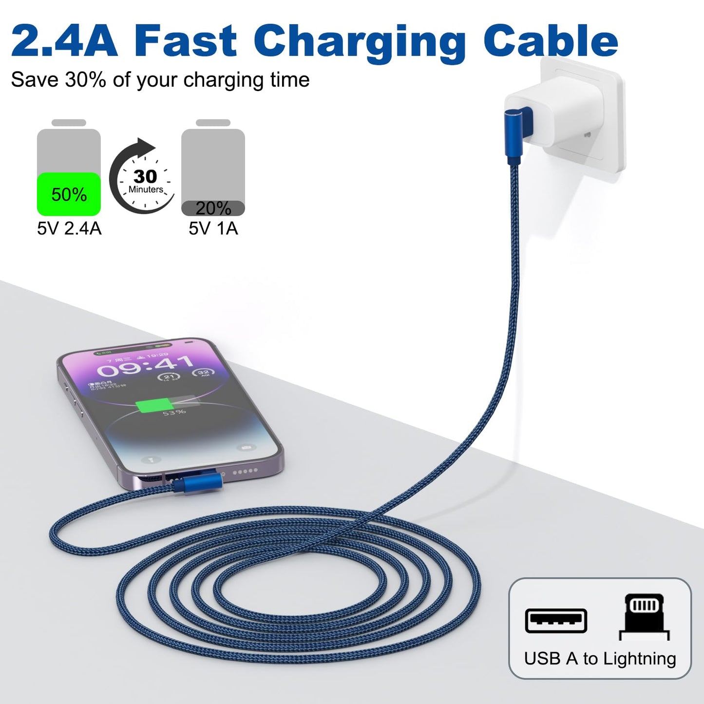 iPhone Charger 10ft 3 Pack Apple MFi Certified Lightning Cable 90 Degree Fast Charging Cord, Nylon Braided USB Charging Cable Compatible with iPhone…