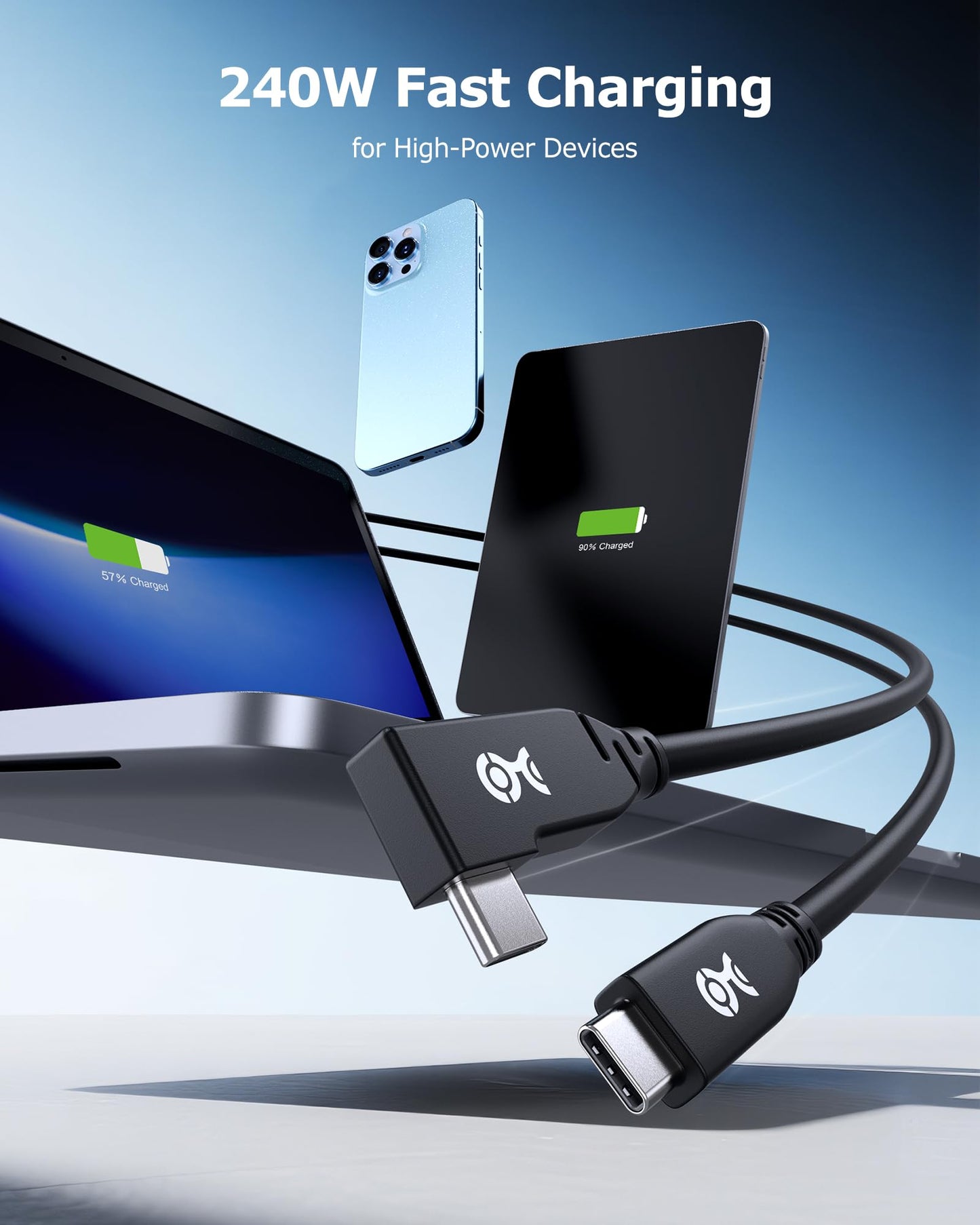 Cable Matters 40Gbps Right Angle USB 4 Cable 6.6 ft, Supports Up to [8K@60Hz / 4K@240Hz Video, 240W Charging, 40Gbps Data Transfer] USB4 Cable Right