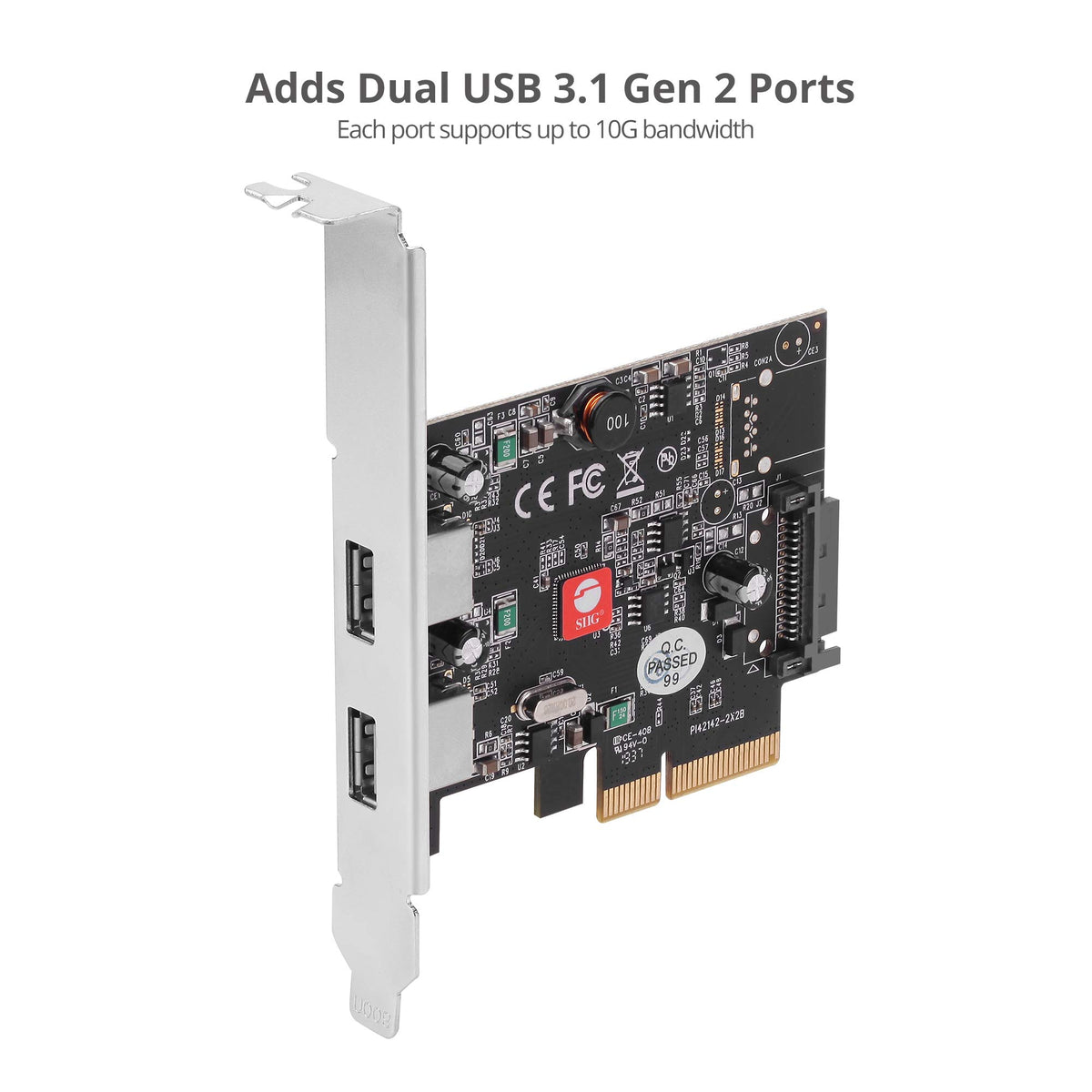 SIIG 2-Port USB 3.1 Gen 2 PCIe Card, 10Gbps, UASP, JU-P20912-S2