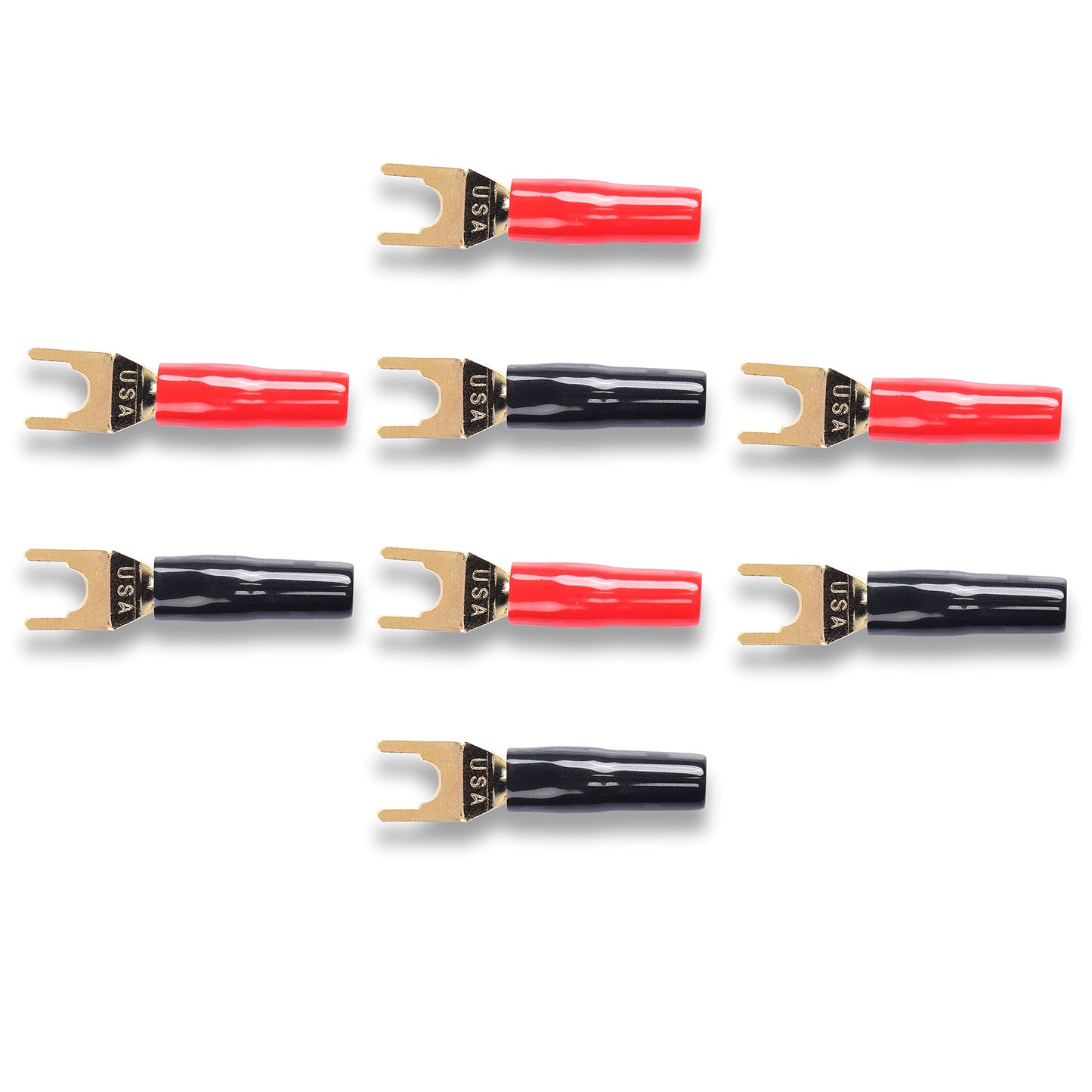MEIRIYFA Y Plug Connector - 8 Pcs Y Spade Gold Plated U Fork Connector (Red and Black)