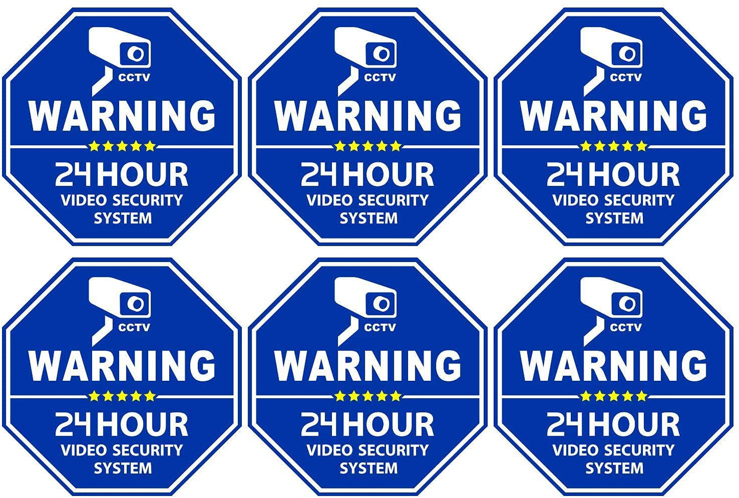 WSQ 6-Pack CCTV Video Surveillance in Vehicle Vinyl Sticker Decal-3.3 X 3.3 Inch Security Door & Window Stickers, Blue Octagon-Shaped, Indoor