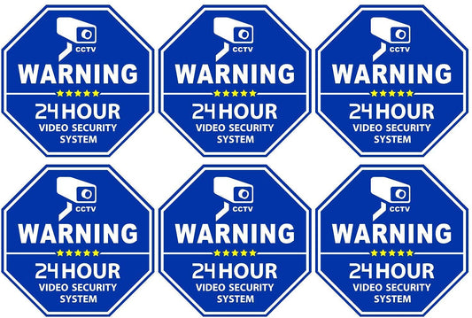 WSQ 6-Pack CCTV Video Surveillance in Vehicle Vinyl Sticker Decal-3.3 X 3.3 Inch Security Door & Window Stickers, Blue Octagon-Shaped, Indoor