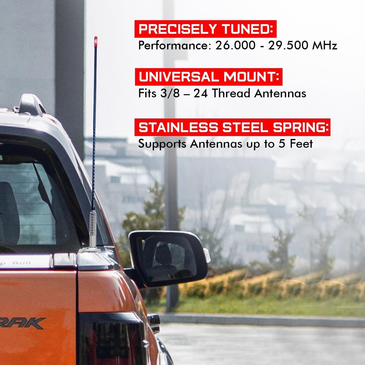 Prostick 4 ft Black Fiberglass CB Antenna Kit - 1000W Heavy Duty Antenna with Single Groove Mirror Mount, Stainless Steel Spring & SO-239 Stud