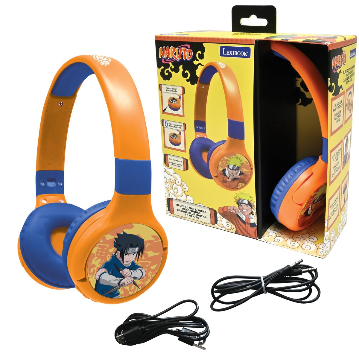 LEXiBOOK, Naruto, 2-in-1 Bluetooth & Wired Headphones with Microphone and Control Buttons, Foldable and Adjustable, Long-Lasting Rechargeable…