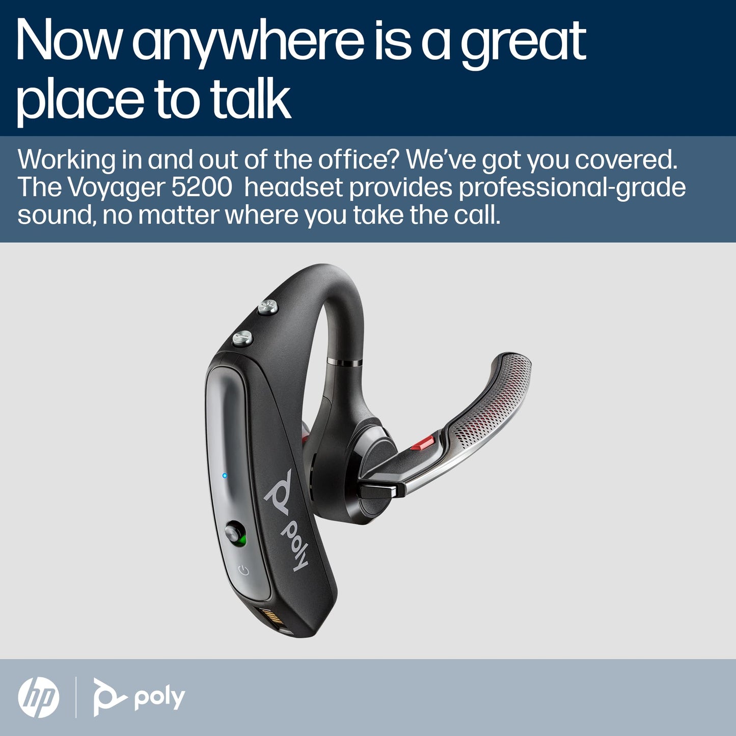 Poly Voyager 5200 Wireless Headset (Plantronics) - Single-Ear Bluetooth Headset w/Noise-Canceling Mic - Ergonomic Design - Voice Controls