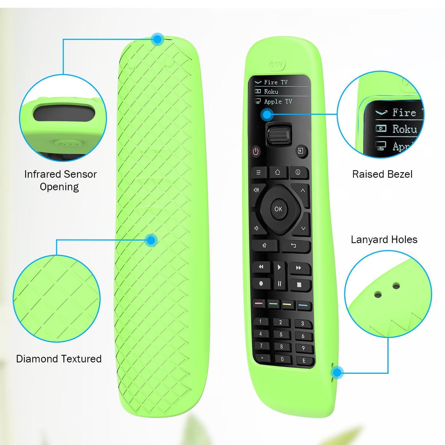 JCMOYUTY Case for SofaBaton U2 Universal Remote Silicone Cover Protector Green Skin Glow in Dark