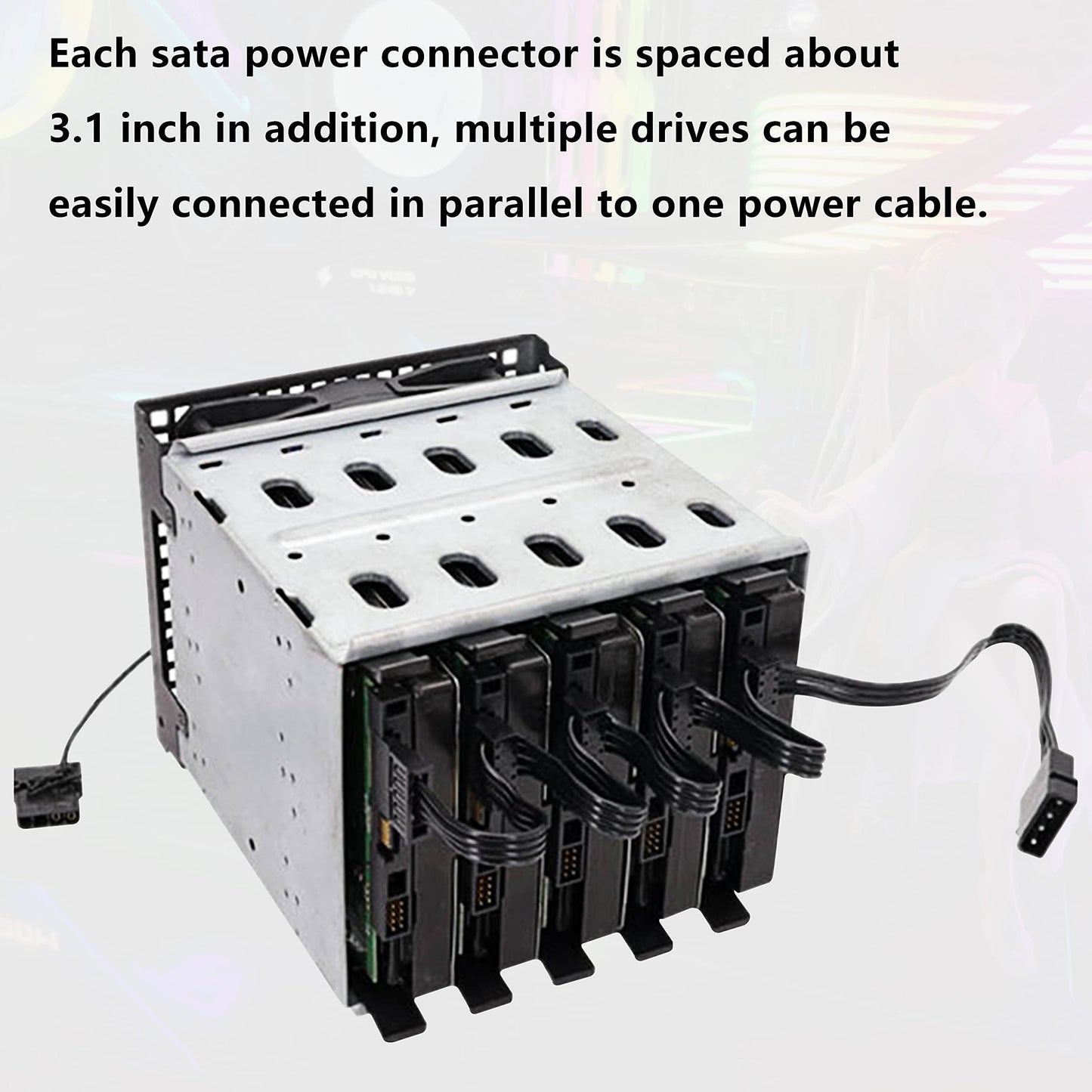 GELRHONR 4 Pin IDE to 15 Pin SATA Splitter Power Cable,LP4 to 5x15 Pin Right Angel SATA Power Conversion Line Black Extension Cable for Hard Disk