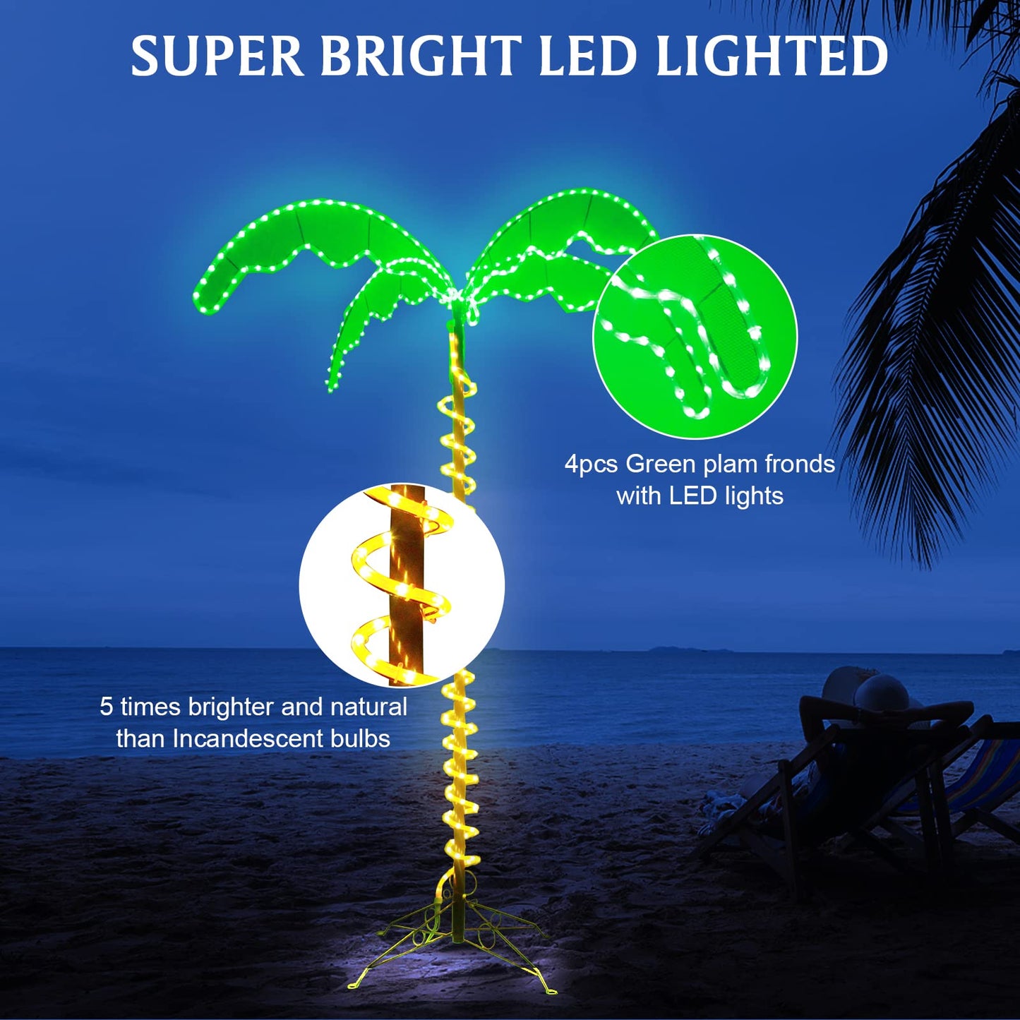 EEZ RV Products 7 Foot High Super Bright LED Lighted Tropical Palm Tree - 5 Times Brighter Than Incandescent Bulbs