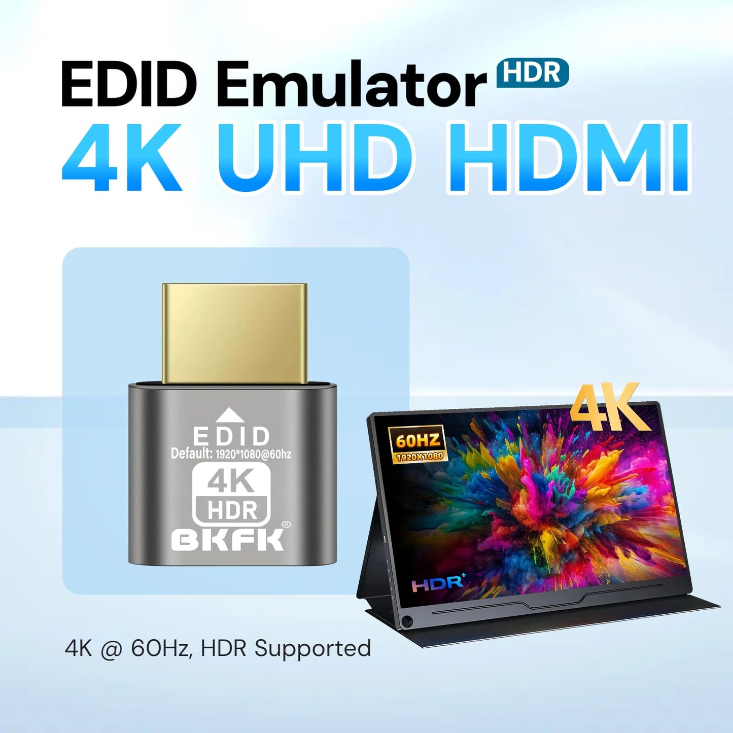 BKFK HDMI Dummy Plug 4K HDR, Headless Display Adapter,Virtual Monitor EDID Emulator,Supports up to 4k@60Hz,2K@60Hz,1080P@120Hz