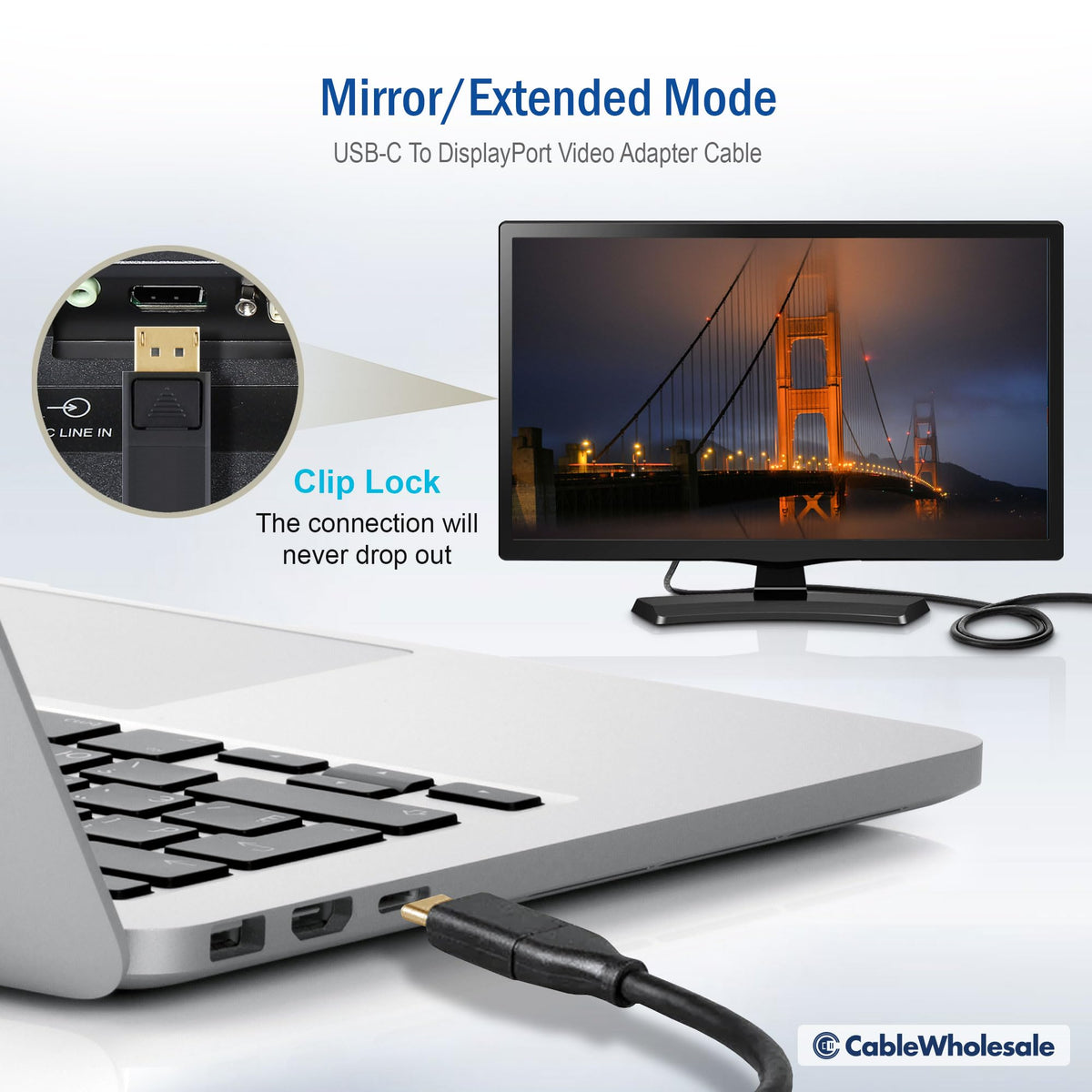 USB 3 Type C to DisplayPort Male Video Cable - 4K@60Hz, Gold-Plated, HDCP Support, 6 Feet