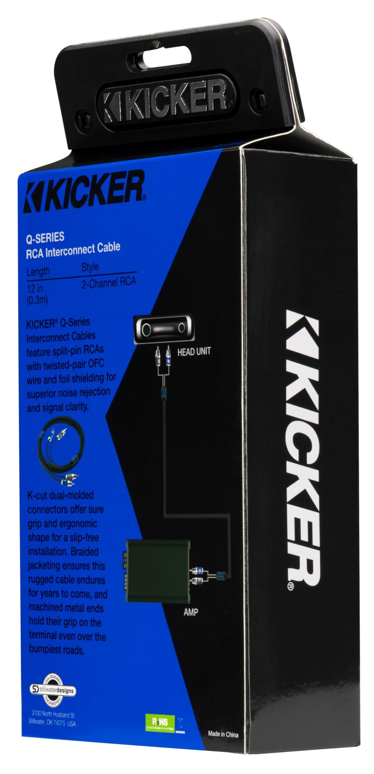 KICKER QI203 Q-Series 2-Channel RCA Interconnect Cable (46QI203), 12 Inches, 0.3M