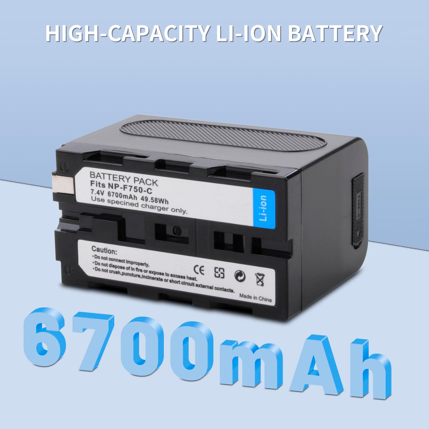 TZRONG 1 Pack NP-F750 6700mAh Battery Replacement of NP-F970 F960 F950 F770 F750 F570 F550, USB-C Fast Charging Rechargeable for LED Light, Camera