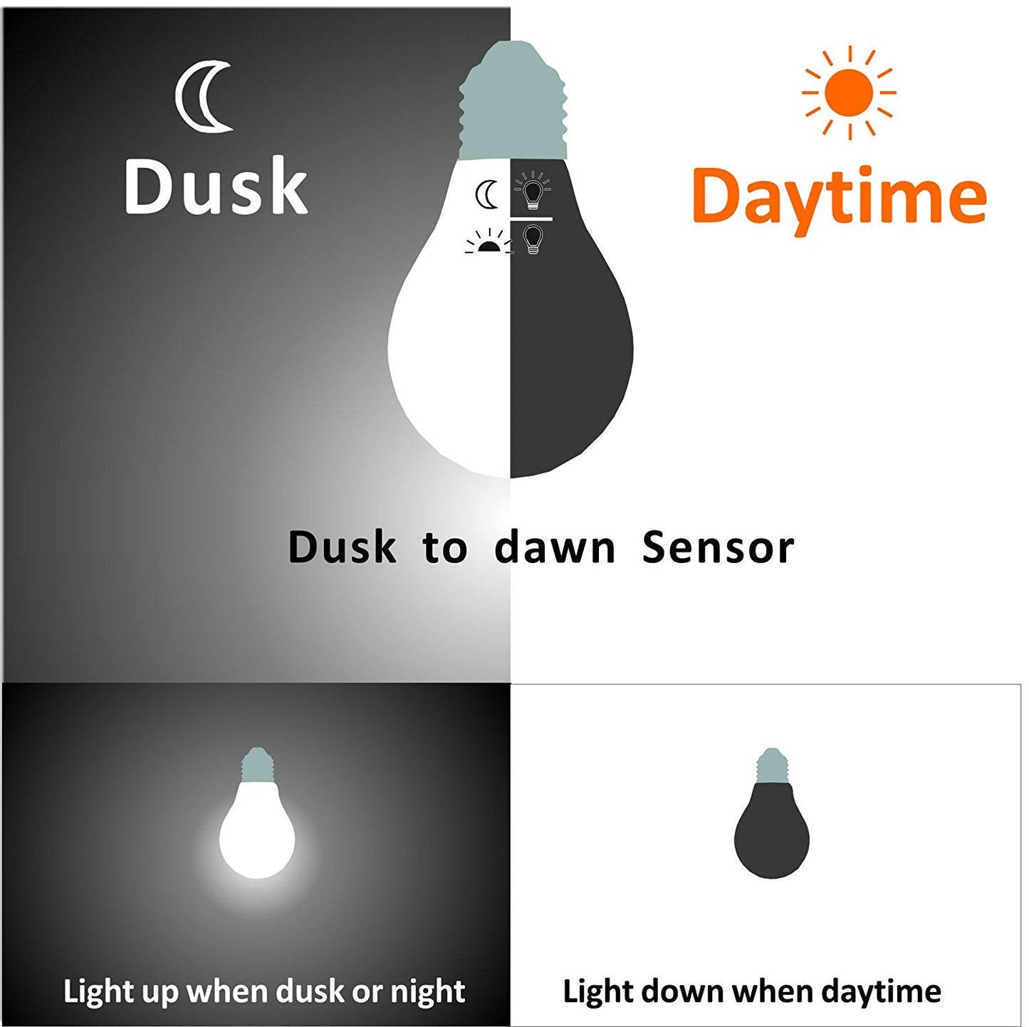 Dusk to Dawn LED Lights Bulb,Photocell Sensor Bulb, Auto Turn On/Off, ST58 ST19 60W Edison Replacement, E26 8W 800lm,Warm White 2700K for outdoor wall