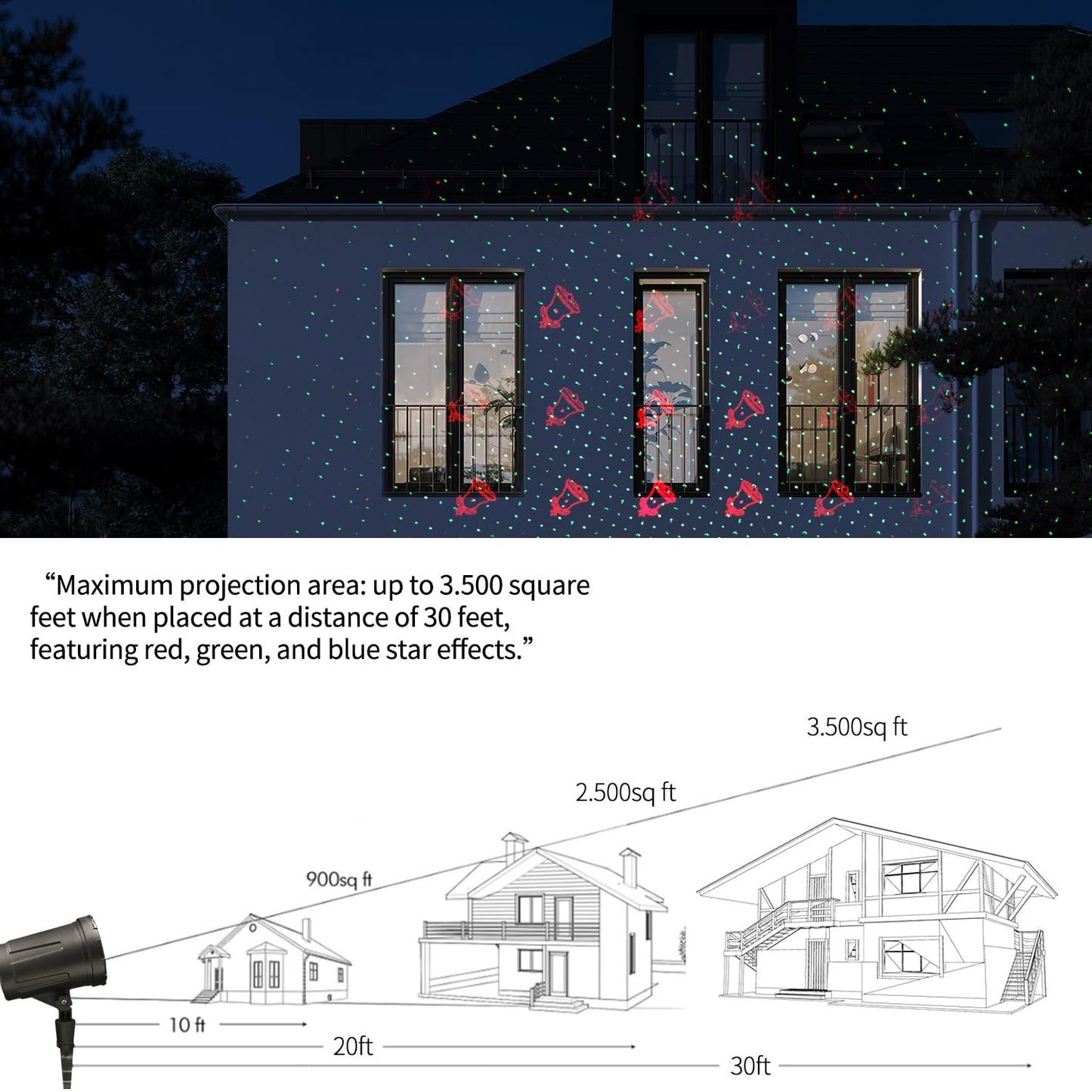 2-Pack Christmas Projector Lights Outdoor Laser Projection with Remote & Bonus Timer - 8 Festive Red & Green Patterns, IP65 Waterproof Xmas Laser