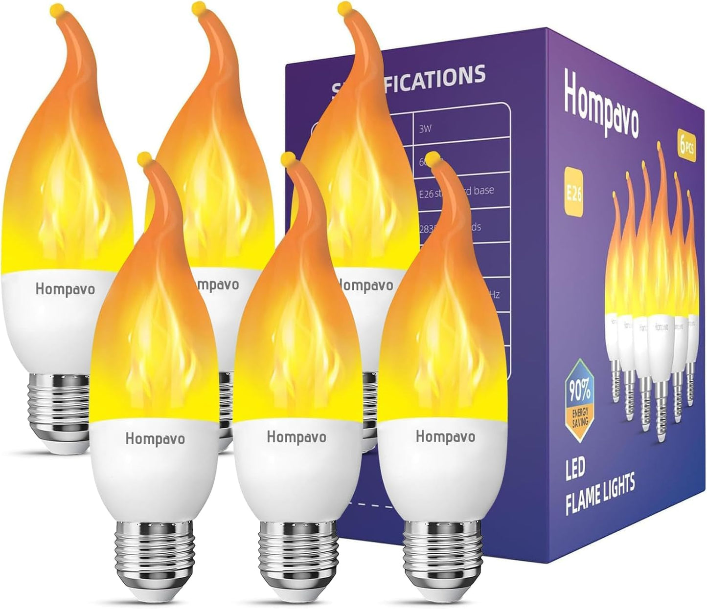 Hompavo Flame Light Bulbs E26 Base, Upgraded 3 Modes LED Flickering Candle Bulbs for Halloween Christmas Party Porch Indoor & Outdoor Decoration - 6