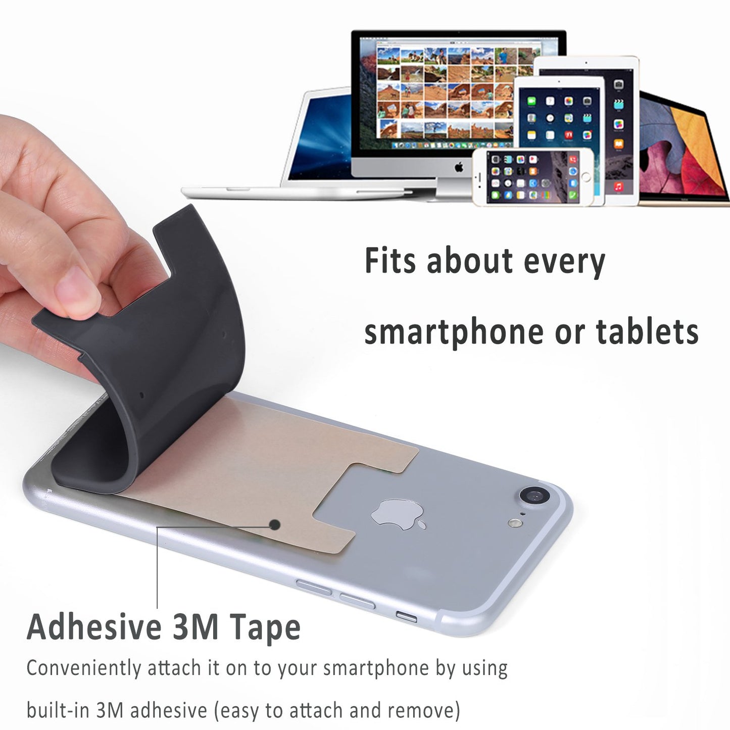Pofesun Adhesive Phone Card Holder, 3 Pack Silicone Stick-on Wallet ID/Credit Card Holder Pouch Sleeve Self Adhesive Sticker Case for iPhone 17 16 15