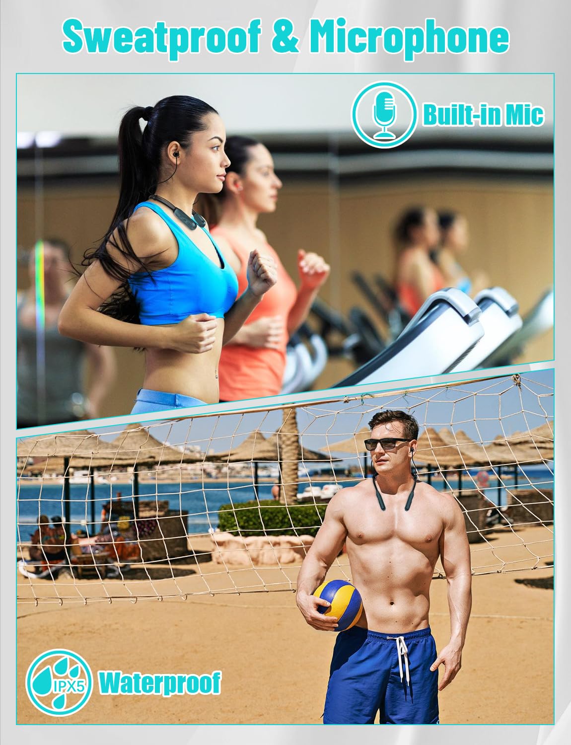 TERUBIN Neckband Bluetooth Headphones, 200H Long Playtime Wireless Stereo Neckband Earbuds with Microphone, Waterproof Around The Neck Headphones in