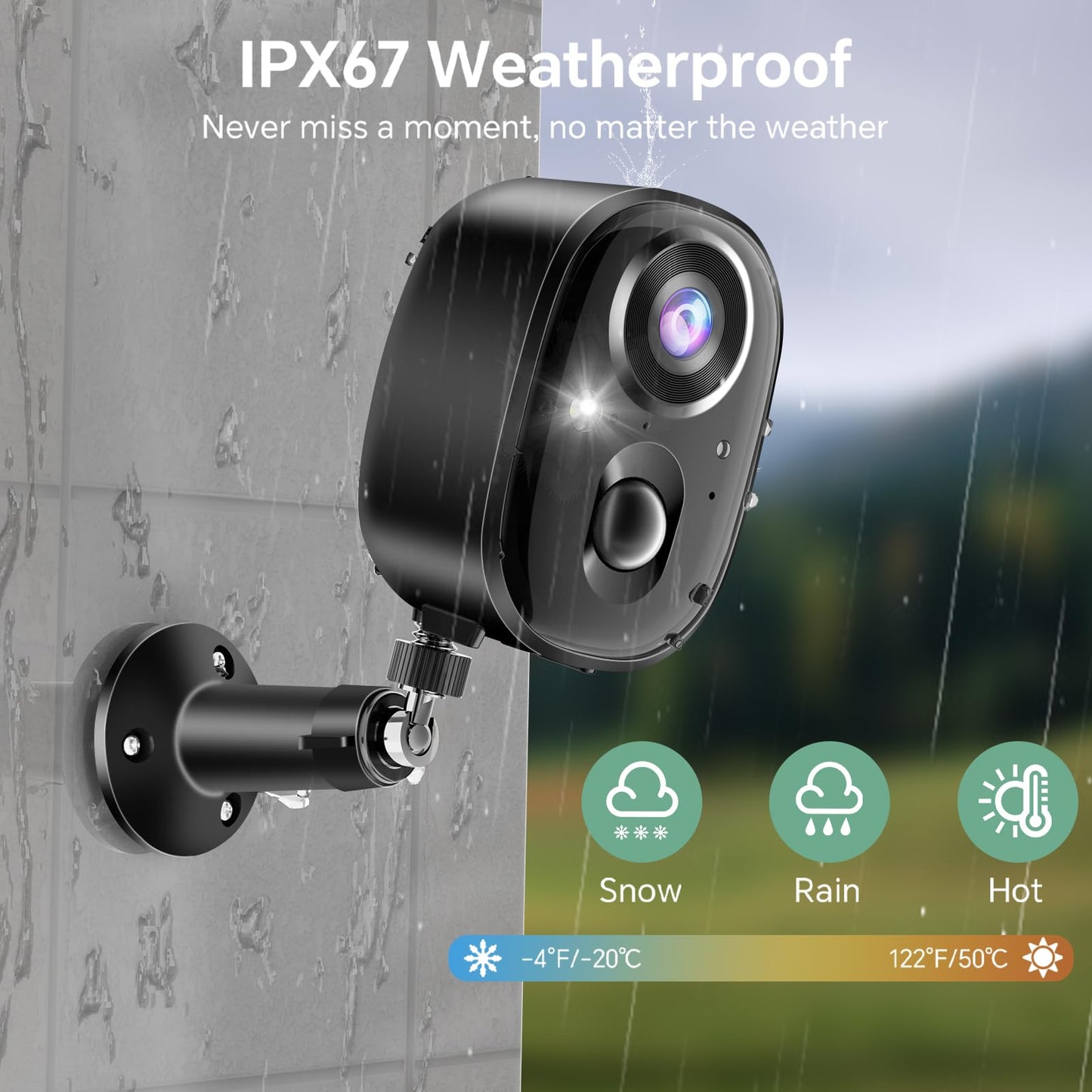 Security Camera Wireless Outdoor 4K Battery Powered Full Color Night Vision WiFi Indoor Camera 2-Way Talk Motion Detection Microphone Spotlight Alarms