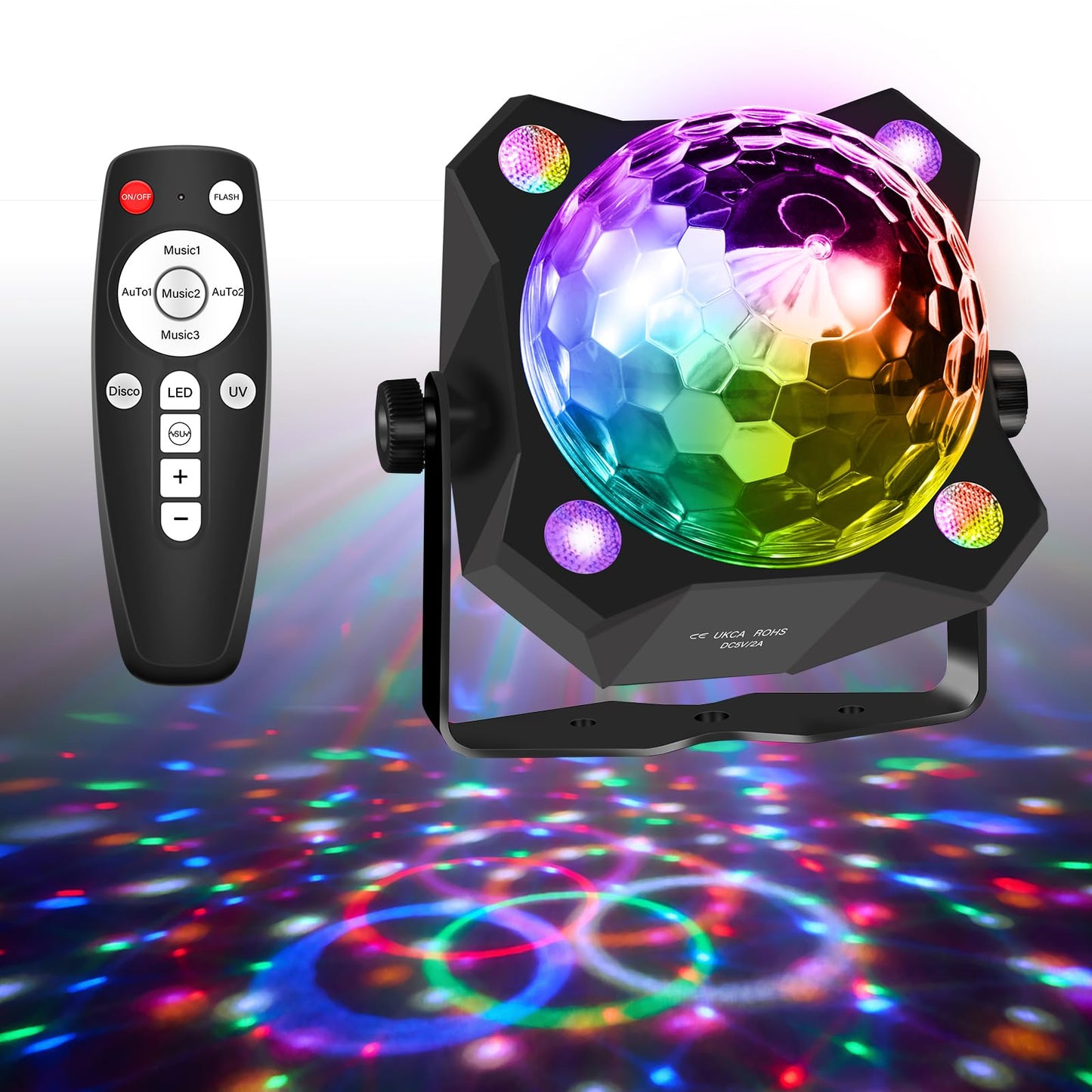 Disco Ball Party Lights Sound Activated Strobe DJ Stage Lighting 2 in 1 Glow Party Black Light for Home Room Dance Parties Birthday Karaoke Halloween