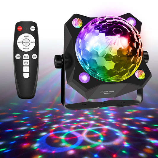 Disco Ball Party Lights Sound Activated Strobe DJ Stage Lighting 2 in 1 Glow Party Black Light for Home Room Dance Parties Birthday Karaoke Halloween