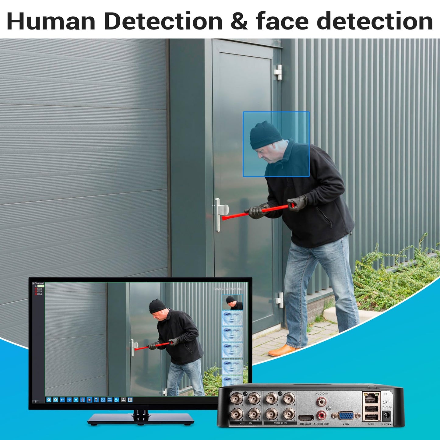 Fuers H.265+ Security DVR Recorder with 500G Hard Drive,8CH Hybrid 6-in-1 CCTV DVR for Surveillance Camera, Supports 8CH Analog Cameras, AI Human