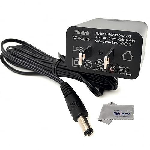 Yealink PS5V2000US Power Supply Adapter 5V 2A - Compatible with Yealink SIP Phones: T54W, T29G, T46S, T46U, T48S, T48U, T52S, T54S, T56A, T58V, T58A