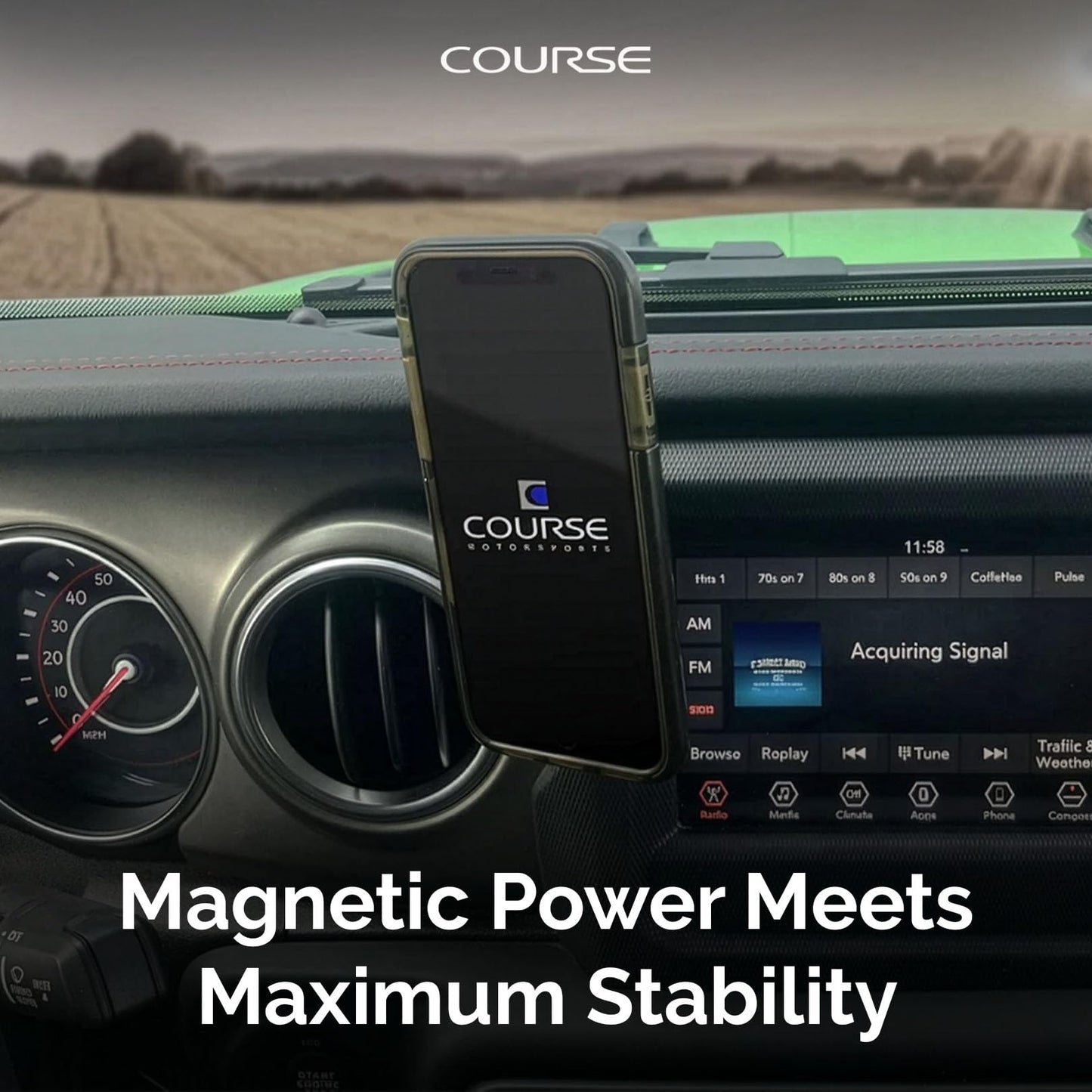 Course Motorsports Direct Fit Phone Mount | MagSafe Compatible | Magnetic Non Charging Head | Car Phone Holder | Compatible with Jeep Wrangler