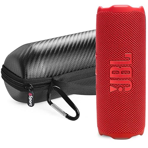 JBL FLIP 7 Waterproof Portable Speaker Bundle with gSport Carbon Fiber Case (Red)