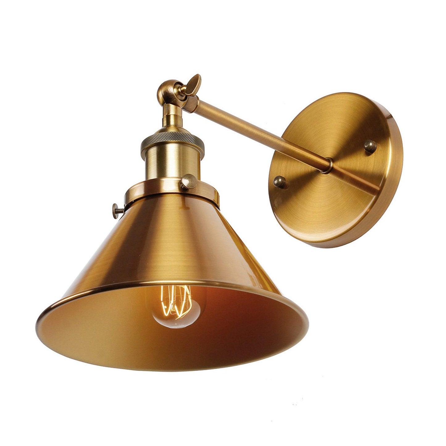 UKN Brass Wall Sconce with Metal Cone Shade Gold Industrial Dimmable