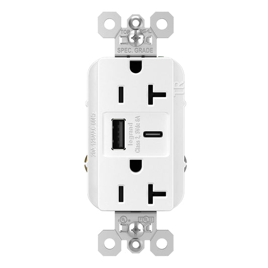 Legrand Pass & Seymour TR20USBAC6W 20 Amp Tamper-Resistant Heavy-Duty Specification Grade Decorator Duplex Receptacle Outlet with Ultra Fast USB A/C