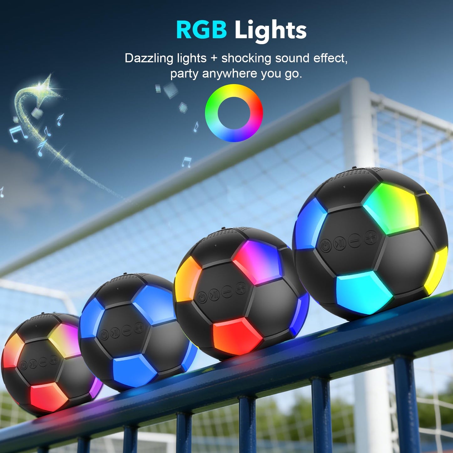 RZLCCL Soccer Ball Shaped Speaker, Portable Wireless Speaker with LED Light, IPX6 Waterproof, 5W Stereo, TWS Pairing, Suitable for Outdoor Travel