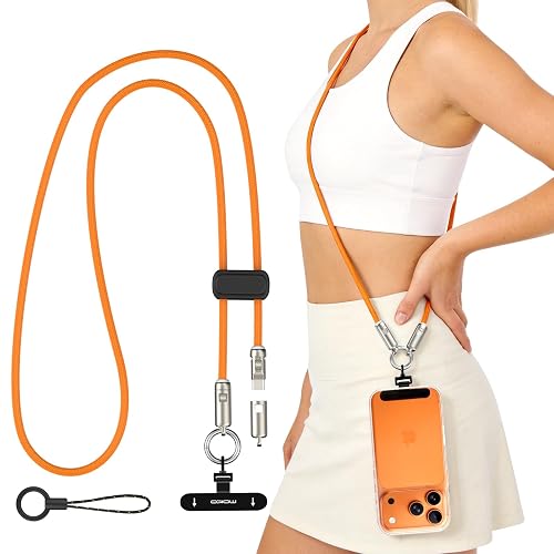 MoKo 2-in-1 Phone Crossbody Lanyard USB C Cable, PD240W USB-C to USB-C Type-C Fast Charging Cable, Anti Theft Phone Strap with Metal 360° Tether Tab