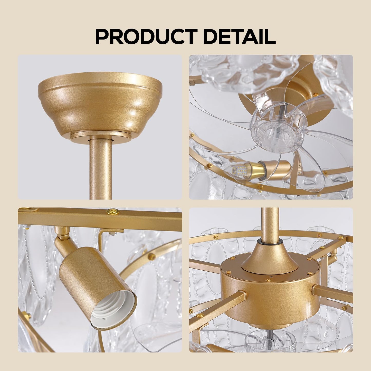 7PM 20" Gold Fandelier Ceiling Fan Light with Remote