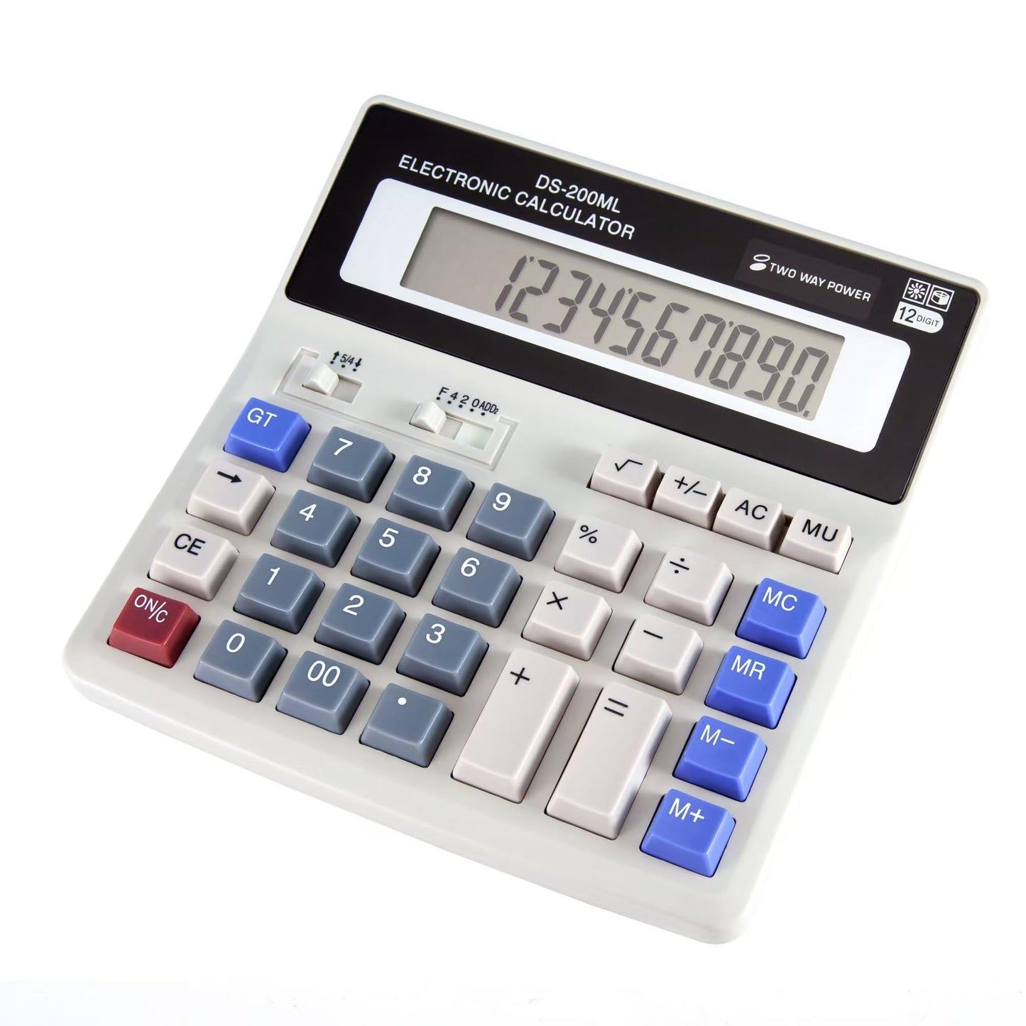 Large Desktop Calculator with 12-Digit Display, Large Plastic Buttons for Easy Operation and Viewing, Dual Power Supply: Battery (with Battery Slot)