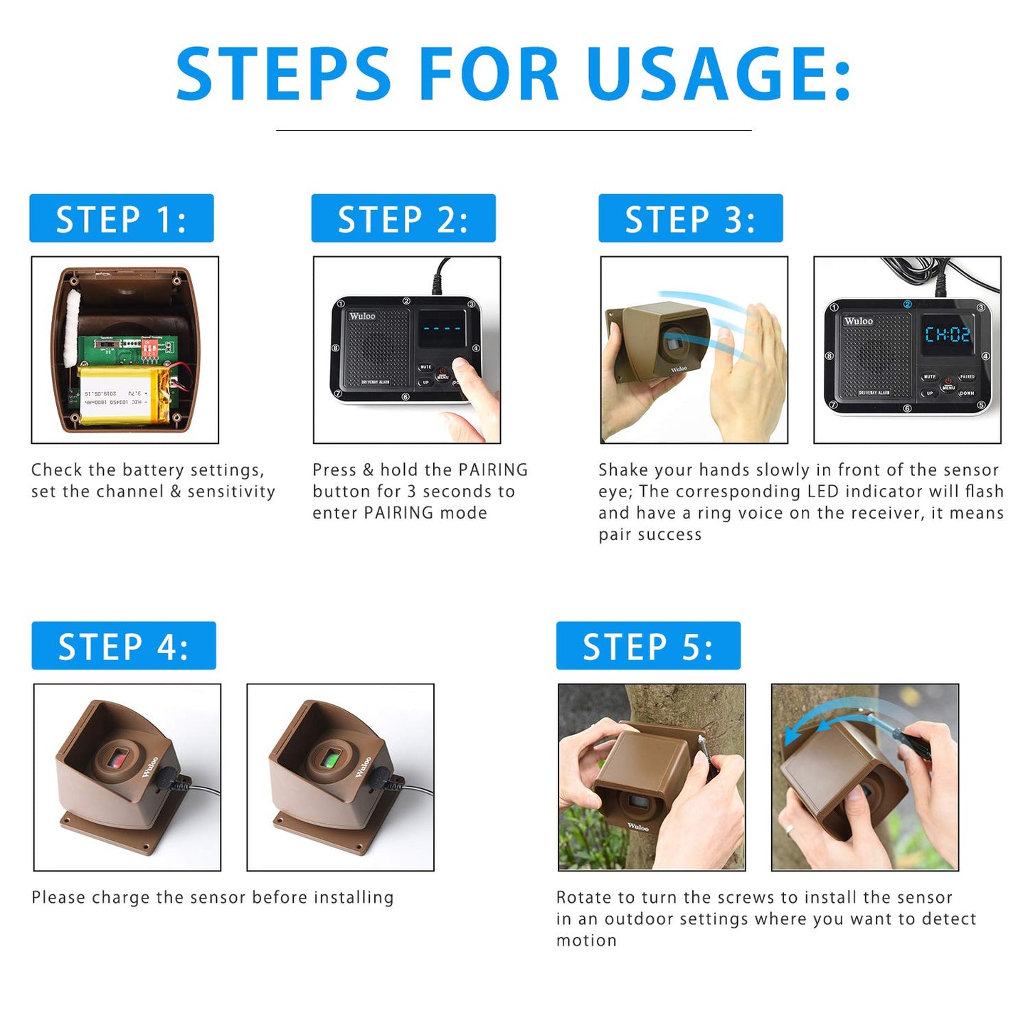 Expandable for Wuloo Wireless Driveway Alarm System (Sensor Only-Brown)