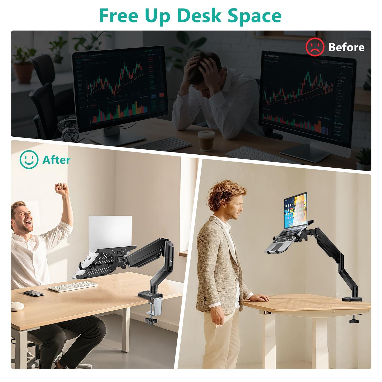 WALI Single Arm Laptop and Monitor Desk Mount for 17" Notebook and Up to 32" Screen, 2-in-1 Adjustable Monitor Arm with Laptop Tray, VESA 75x75