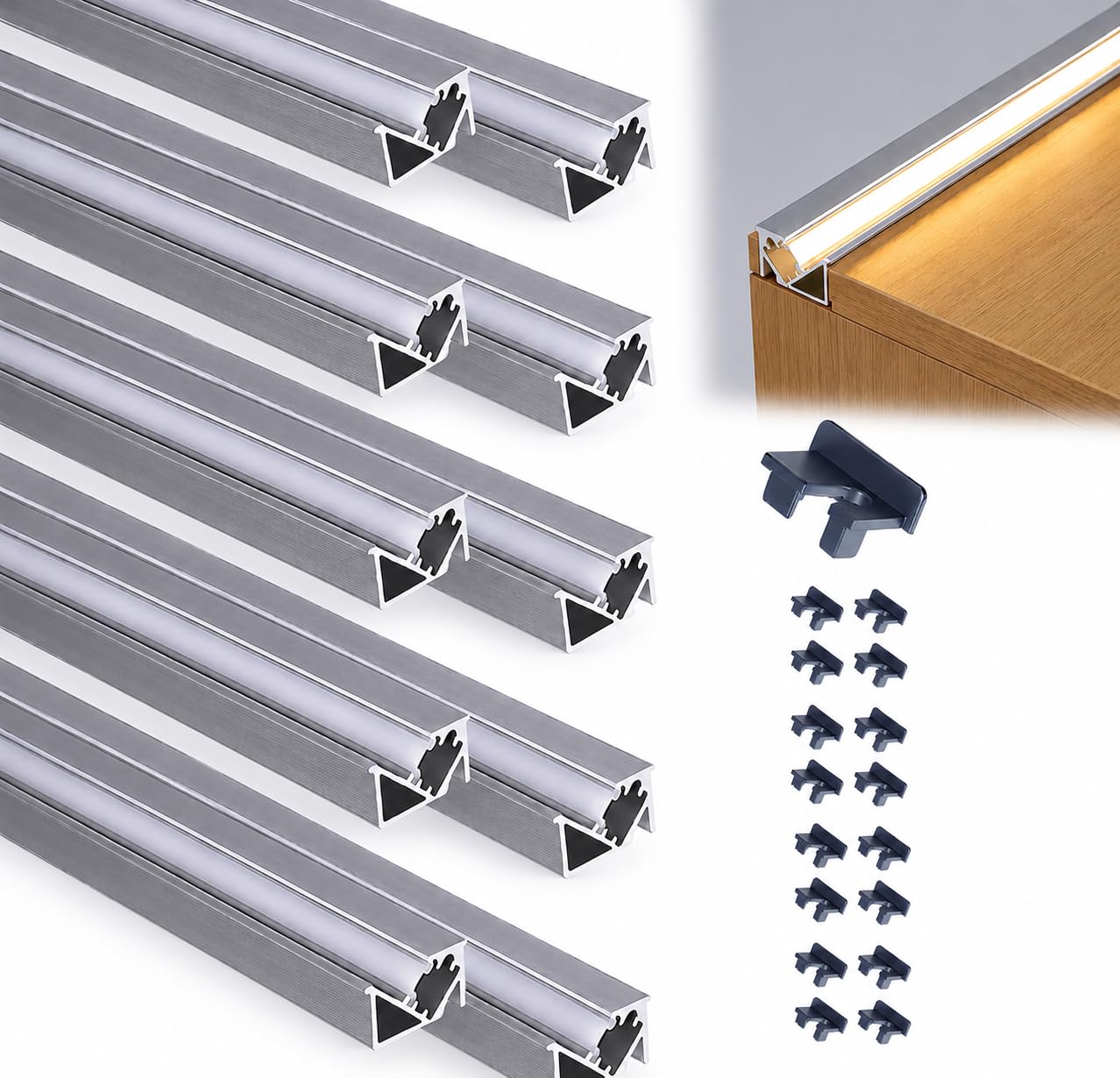 10Pack 3.3ft/1M LED Recessed Aluminum Profiles, 45° YW shape Lumination Aluminum Alloy Channel System with Cover, Embedded LED Channel System