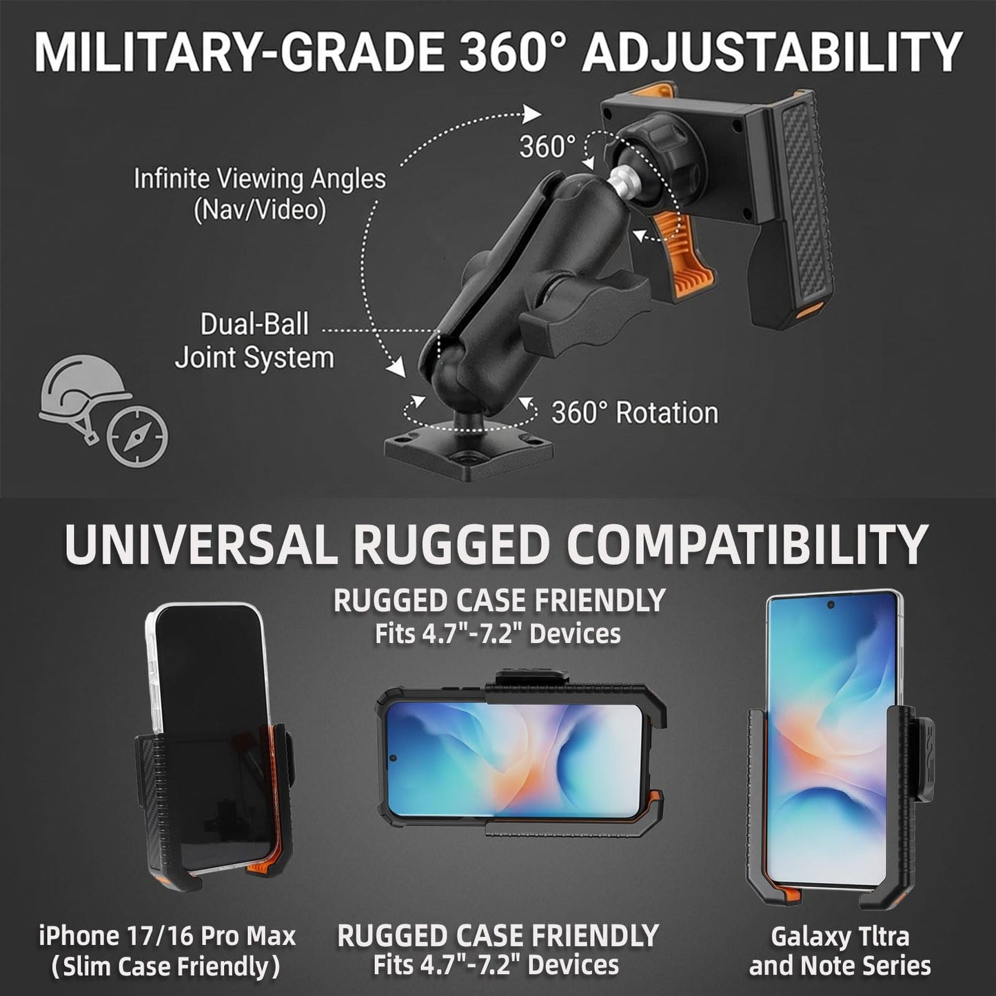 xik Phone Holder Mount for Boat, Kayak & Truck - Square AMPS Base, 3.54” Medium Arm, [1s Quick Lock & Release] [360° Adjustable], Fits 4.7"-7.2"