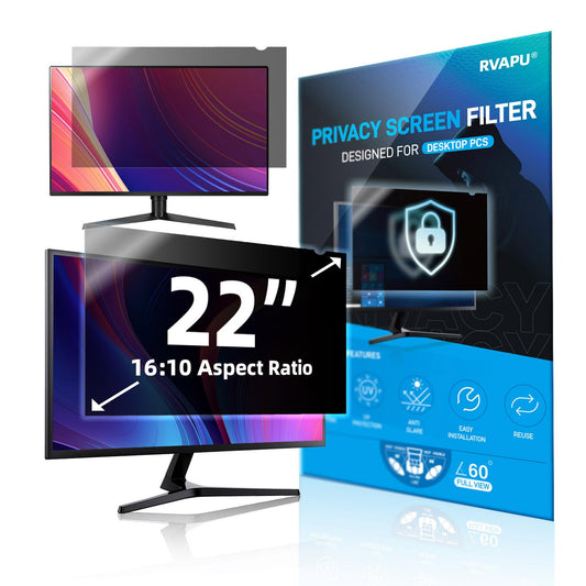 RVAPU 20 Inch Computer Privacy Screen Filter for 16:9 Widescreen Monitor Removable Anti Scratch Eye Protection Anti Glare Blue Light Screen Protector