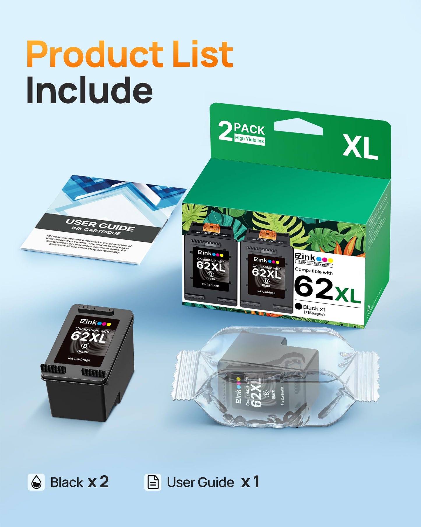 62XL 62 Ink Black Ink Cartridges for HP 62XL 62 XL for Hp 5745 5540 Printer
