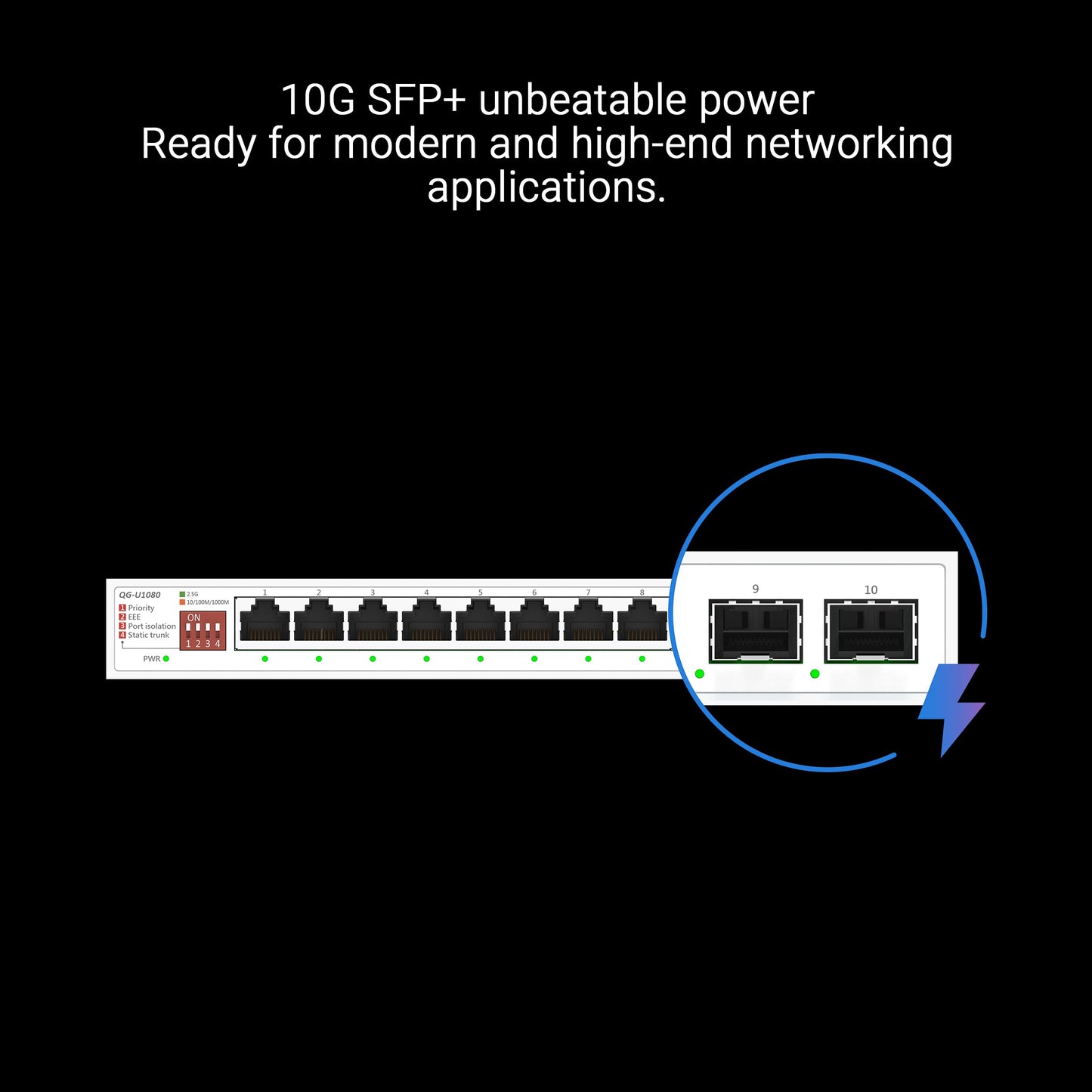 ASUS QG-U1080, 5-Port 2.5G and 2-Port 10G SFP+ Unmanaged Switch, Support 4 Intelligent Modes, Home Network Hub, Office Ethernet Splitter, Plug