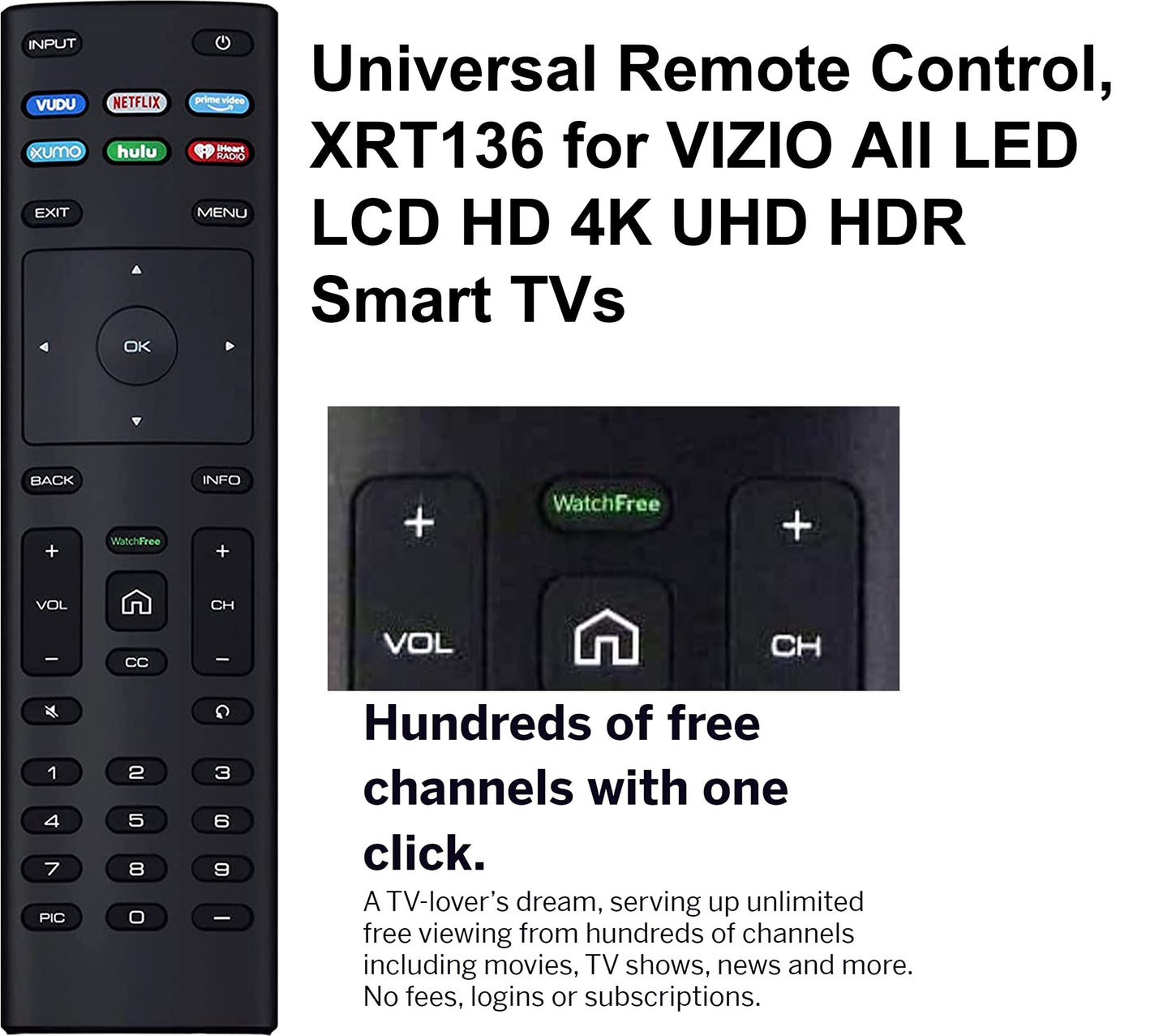 XRT136 Watchfree Remote Control Replacement for All VIZIO LED LCD HD 4K UHD HDR Smart TV