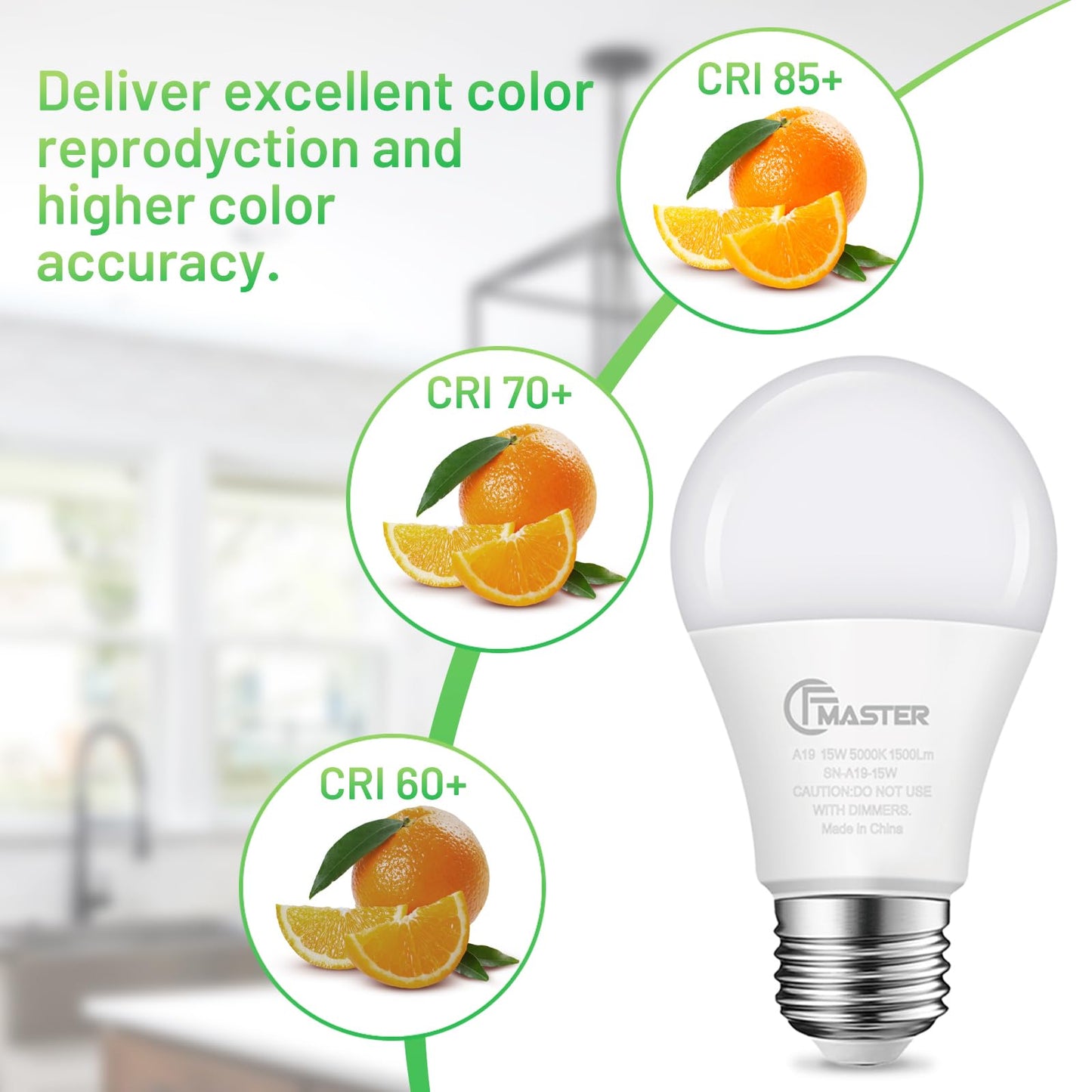 CFMASTER A19 LED Light Bulb, LED Bulbs 100 Watt Equivalent, 5000K Daylight Light Bulbs, 1500 Lumens, E26 Standard Base Lightbulb, Non-Dimmable 15W