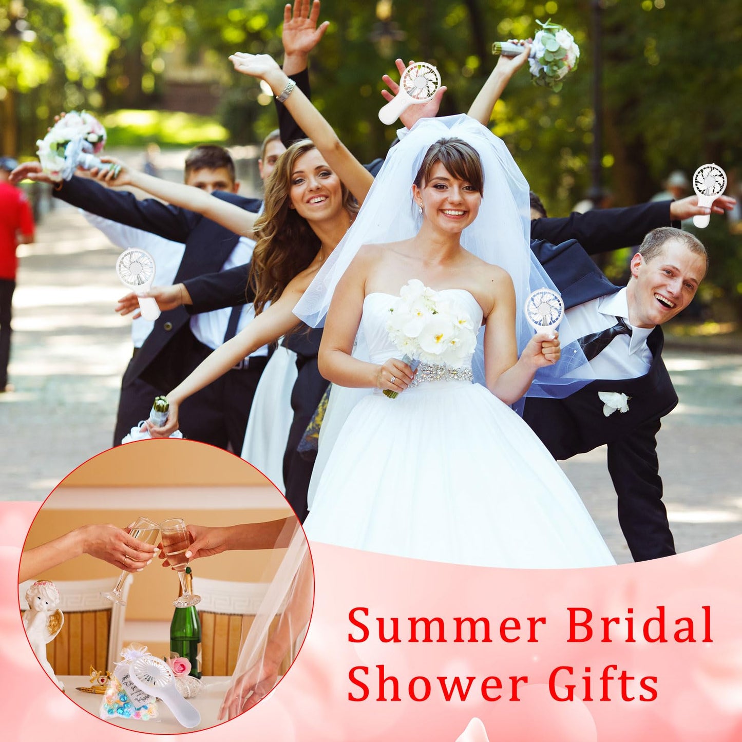 Mudder 20 Set Bulk Mini Fans for Wedding Guests 3 Speed Small Handheld Personal USB Wedding Travel Fan with Card Gift Bags for Bridal Party Gifts Baby