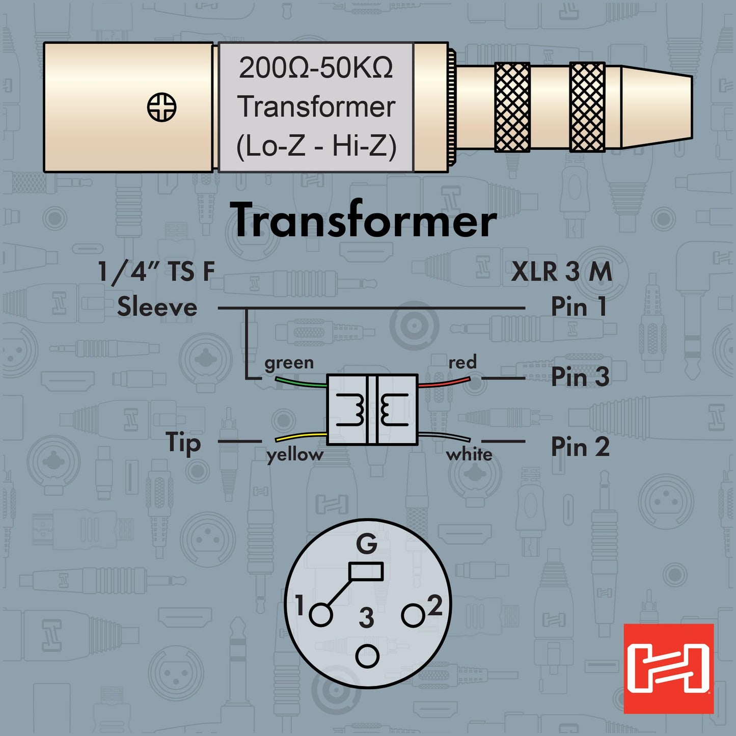 Hosa MIT-129 Impedance Transformer, 1/4 Inch TSF to XLR3M